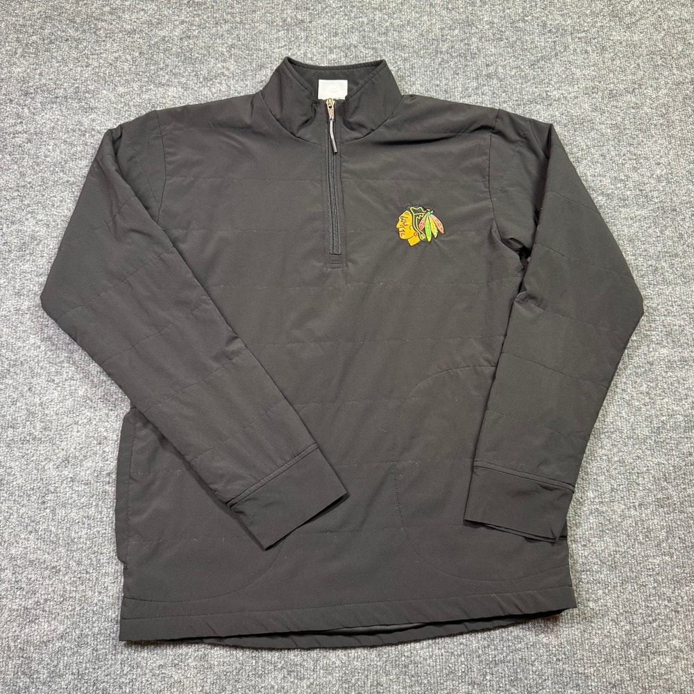 Chicago Blackhawks NHL Jacket Mens S‎ Black Pullover Fan Gear Sports Quarter Zip
